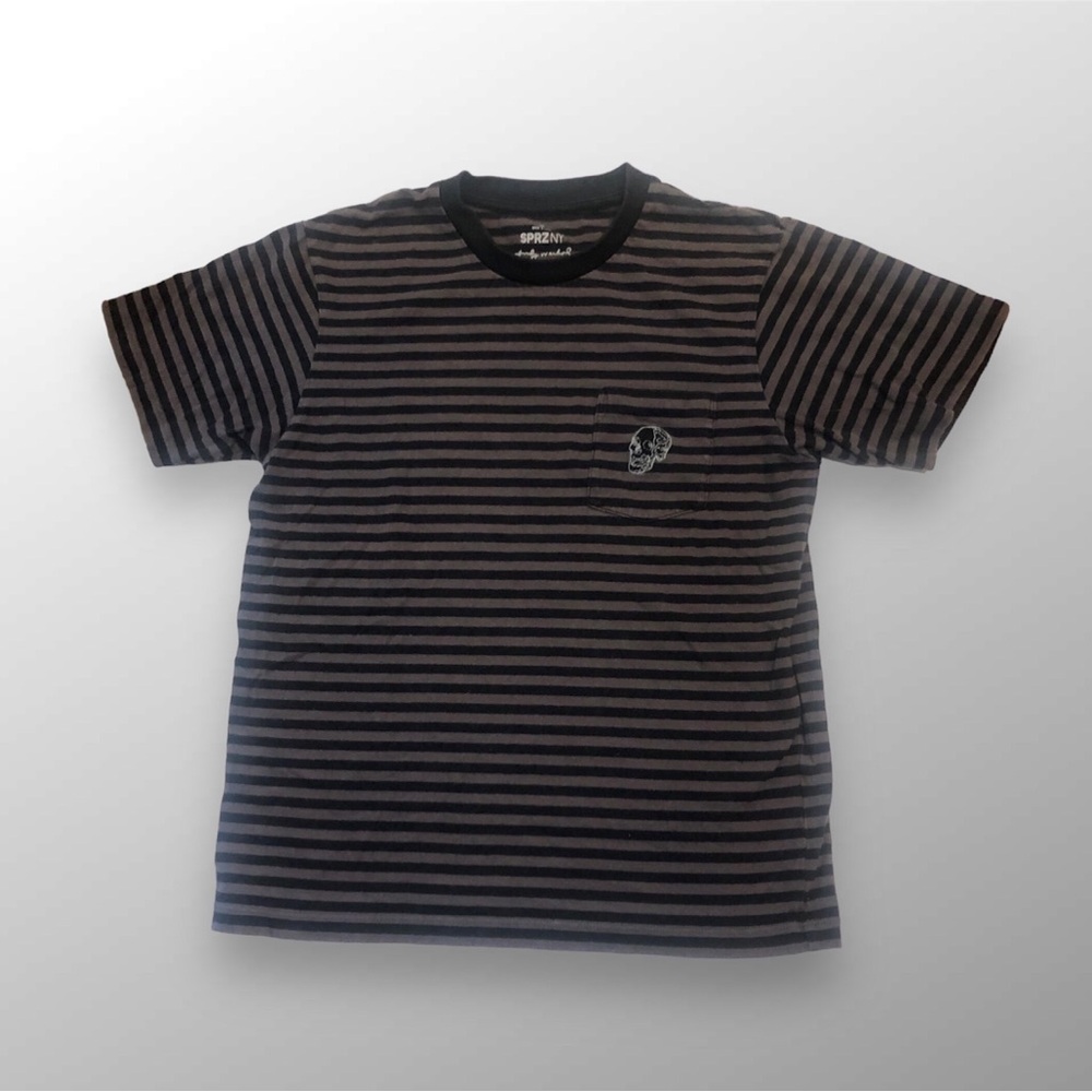 Uniqlo SPRZ NY Andy Warhol Gray & Black Striped Skull T Shirt XL